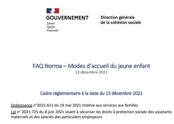 FAQ Norma – Modes d’accueil du jeune enfant 13 décembre 2021