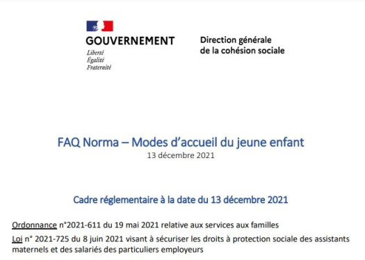 FAQ Norma – Modes d’accueil du jeune enfant 13 décembre 2021