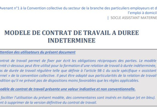 MODELE CONTRAT DE TRAVAIL A DUREE INDETERMINEE