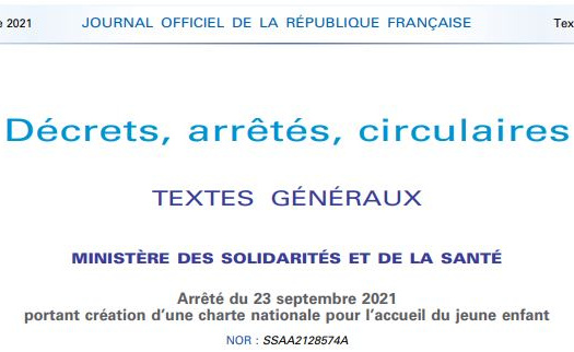 Arrêté du 23 septembre 2021 portant création d’une charte nationale pour l’accueil du jeune enfant