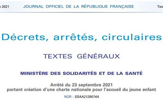 Arrêté du 23 septembre 2021 portant création d’une charte nationale pour l’accueil du jeune enfant